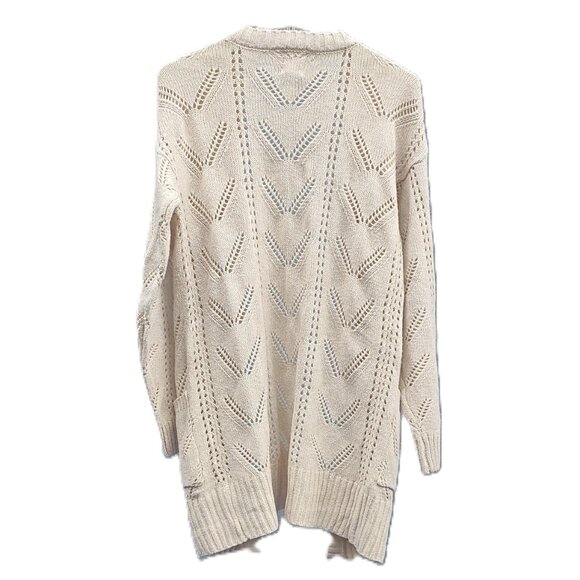 Hippie Rose Cream/Tan/Beige Long Cardigan Sweater Pattern Pockets Size Small - Picture 2 of 7